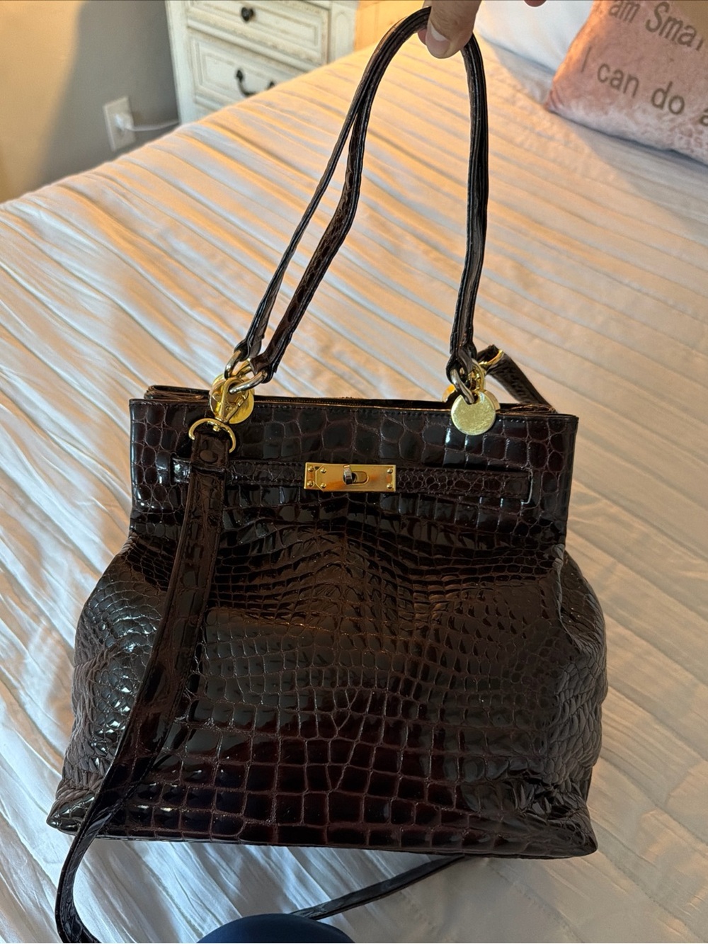 Vintage Jay Herbert New York Glossy Croc-Embossed Leather Kelly Bag - Picture 2 of 10